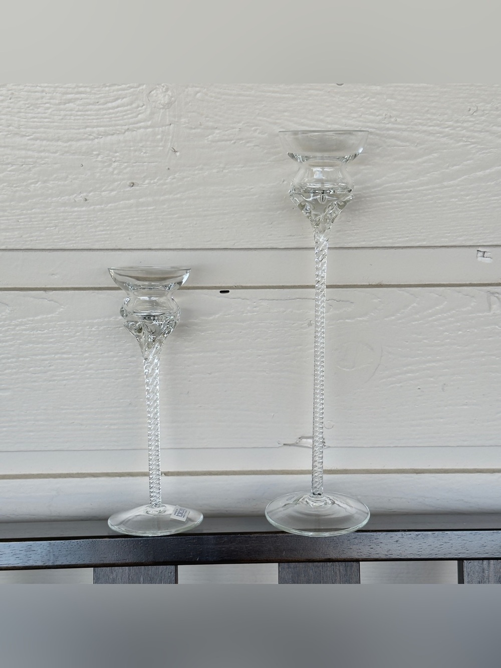Vintage Hand Blown Toscany Set of 2 Crystal Tapered Candlesticks Made in Romania
